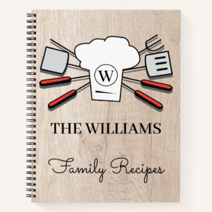Rustic Custom Family Name & Monogram Cookbook Chef Notebook
