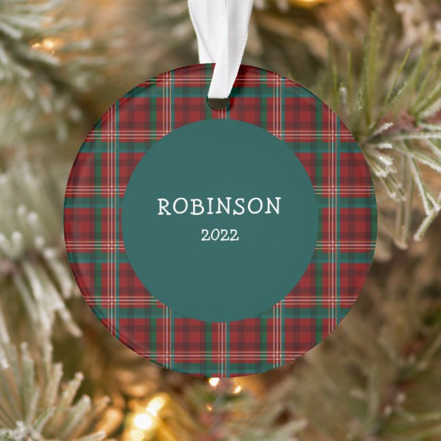 Rustic Custom Family Name Plaid Ornament (Tree)