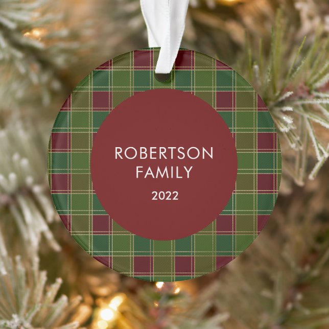 Rustic Custom Family Name Plaid Ornament (Tree)