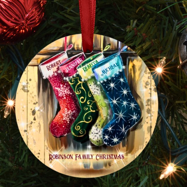 Rustic Custom Family Name Twinkle Christmas  Metal Tree Decoration (Creator Uploaded)