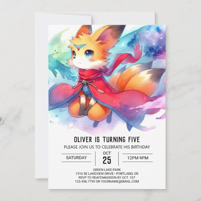 Rustic Custom Fox Birthday Invitation (Front)