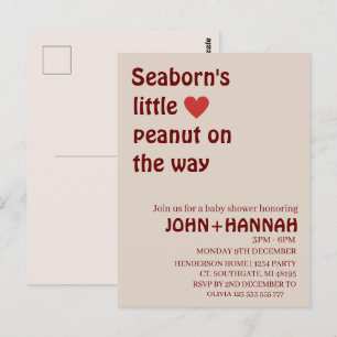 Rustic custom little peanut on the way baby shower postcard