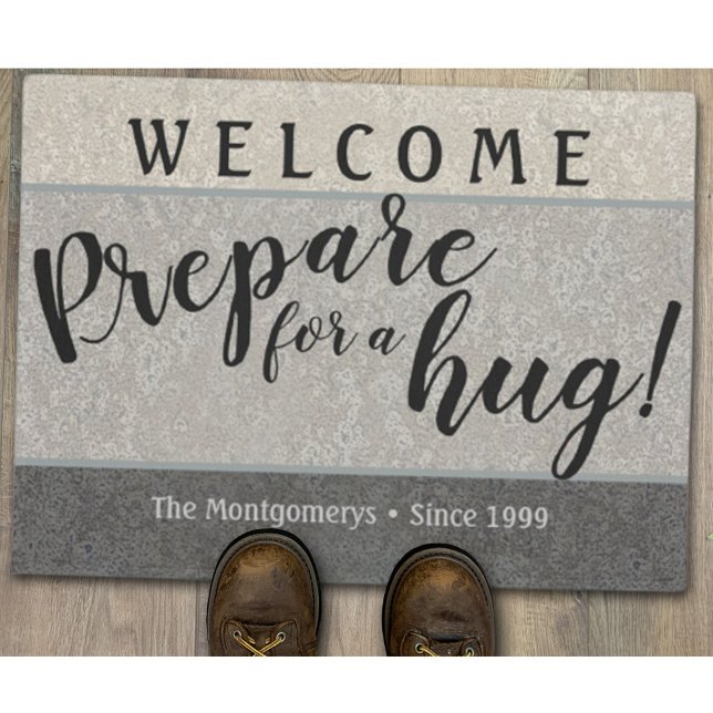 Rustic Custom Name "Prepare For A Hug" Welcome Doormat (Creator Uploaded)