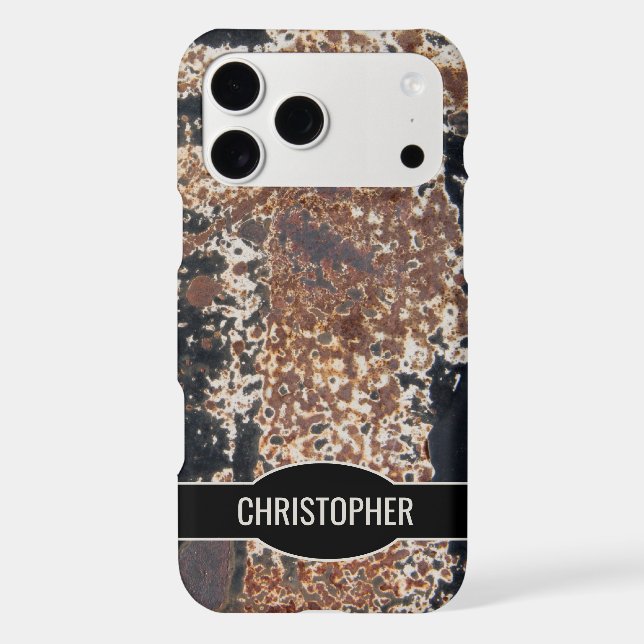 Rustic Custom Name Rusty Metal Texture iPhone Case (Back)