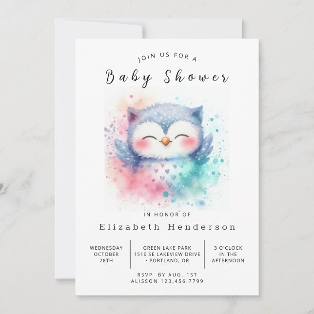 Rustic Custom Owl Baby Shower Invitation (Front)