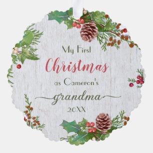 Rustic Custom Photo New Grandma 1st Christmas  Tree Decoration Card