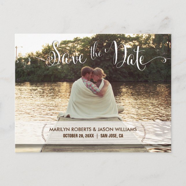 Rustic Custom Photo Save the Date Postcard (Front)