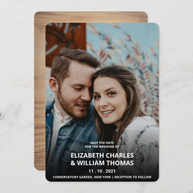 Rustic Custom Photo Wooden Save The Date Invitation (Front/Back)