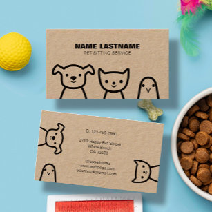 Rustic Custom Simple Cute Pets Pet Service Kraft Business Card