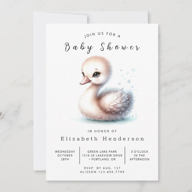 Rustic Custom Swan Baby Shower Invitation (Front)