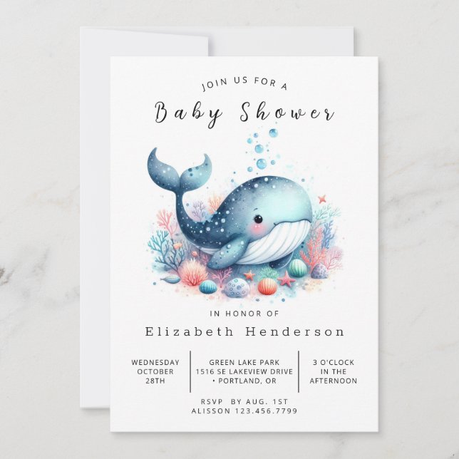 Rustic Custom Whale Baby Shower Invitation (Front)