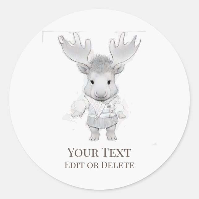 *~* Rustic  Cute AP49 Cartoon Baby MooseSticker Classic Round Sticker (Front)