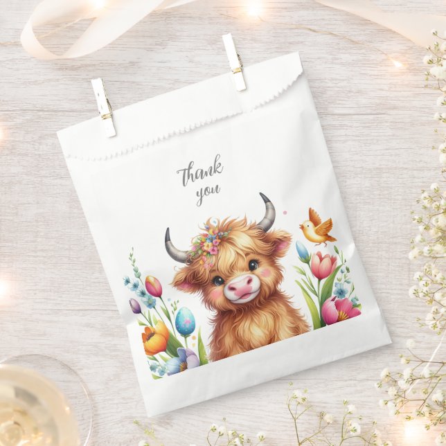 Rustic Cute Baby Highland Cow Baby Shower Favour Bag (Clipped)