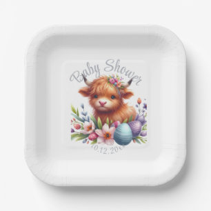Rustic Cute Baby Highland Cow Paper Plate
