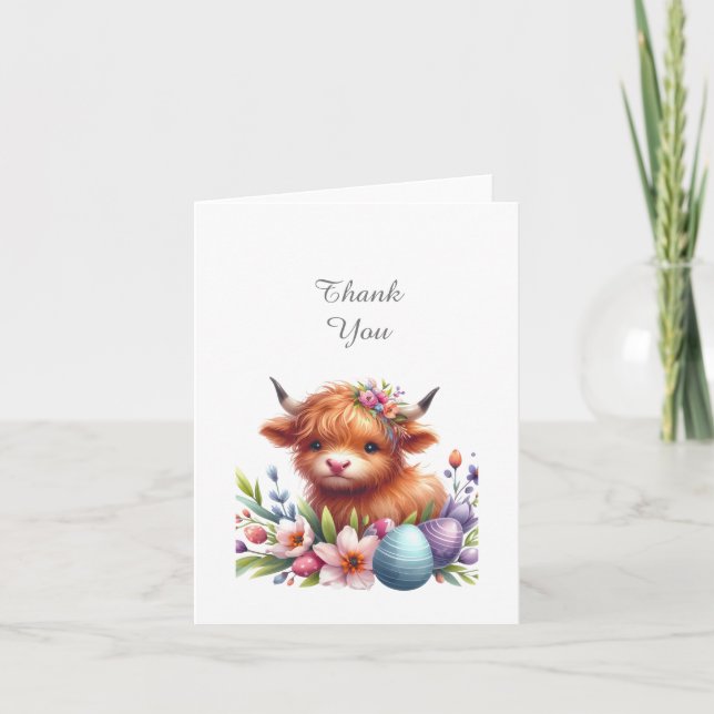 Rustic Cute Baby Highland Cow Thank You Card (Front)