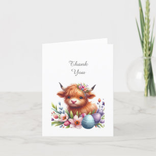 Rustic Cute Baby Highland Cow Thank You Card