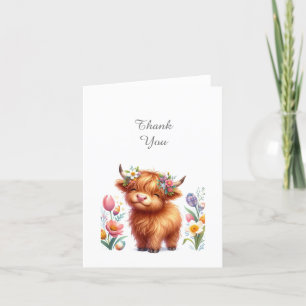 Rustic Cute Baby Highland Cow Thank You Card