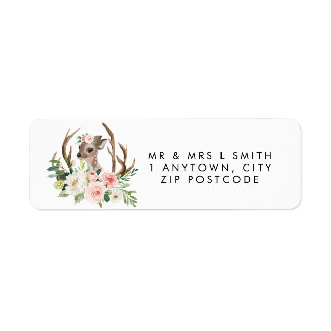 rustic cute deer floral return address label (Front)