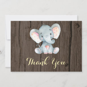 Rustic Cute Elephant Baby Yellow and Grey Thank You Card