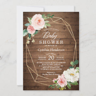 Rustic Cute Geometric Blush Floral Baby Shower Invitation