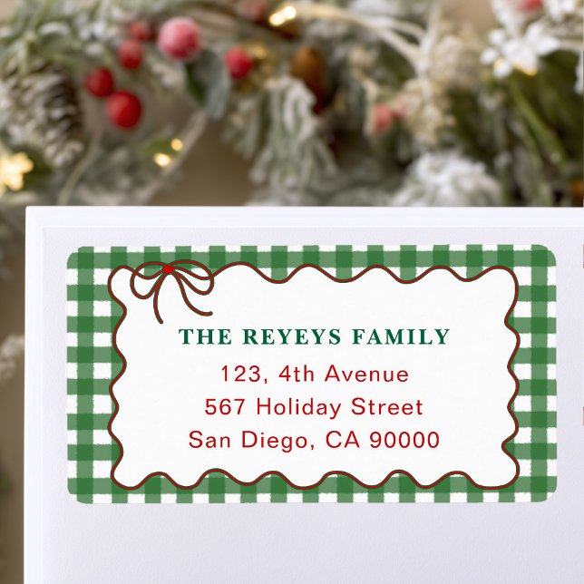Rustic Cute Green Gingham Christmas Return Address Label (Creator Uploaded)