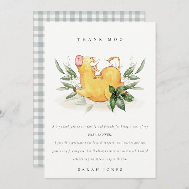 Rustic Cute Holy Cow Farm Foliage Baby Shower Thank You Card (Front/Back)