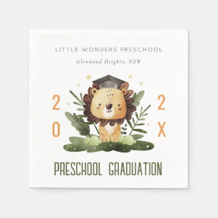 Rustic Cute Kids Lion Foliage Preschool Graduation Napkin