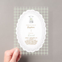 rustic cute lamb sage green gingham | Baptism