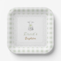 rustic cute lamb sage green gingham | Baptism
