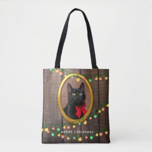 Rustic Cute Merry Christmas Lights Add Your Photo Tote Bag