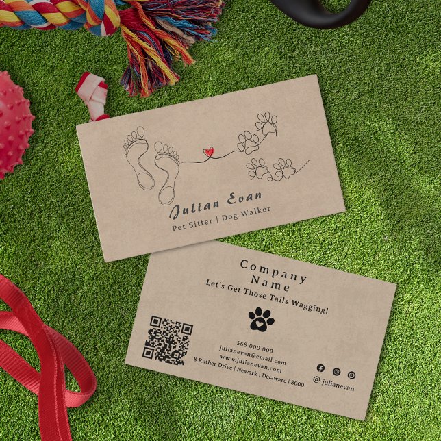 Rustic Cute Paw Print Human Feet Dog Walker Business Card (Rustic Cute Paw Print Human Feet Dog Walker Business card)