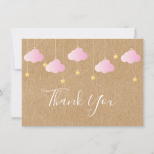 Rustic Cute Pink Clouds Gold Stars Thank You Card