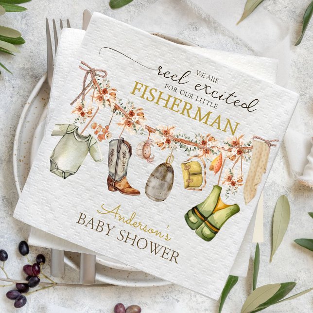Rustic Cute Reel FISHING BABY SHOWER Napkin (Creator Uploaded)