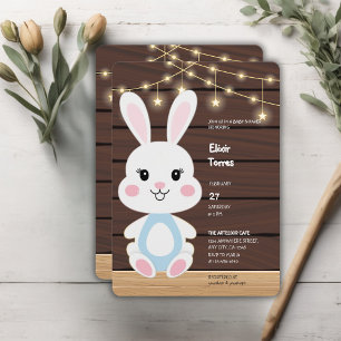 Rustic Cute White Bunny Baby Shower Invitation