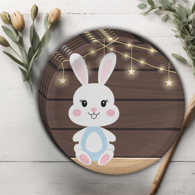 Rustic Cute White Bunny Baby Shower Paper Plate (Creator Uploaded)