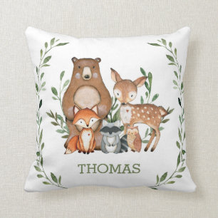 Rustic Cute Woodland Animals Greenery Kids Nursery Cushion