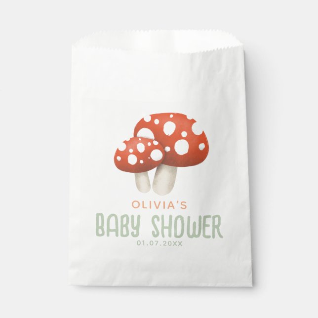 Rustic Cute Woodland Mushroom Baby Shower Favour Bag (Front)