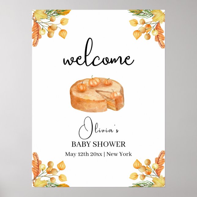 Rustic Cutie Pumpkin Pie Fall Baby Shower Welcome Poster (Front)