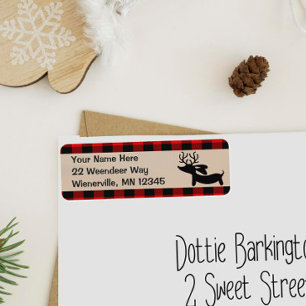 Rustic Dachshund Christmas Plaid Address Labels