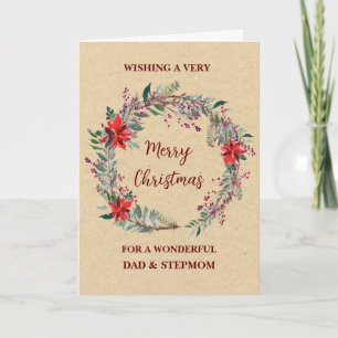 Rustic Dad and Stepmom Merry Christmas Card