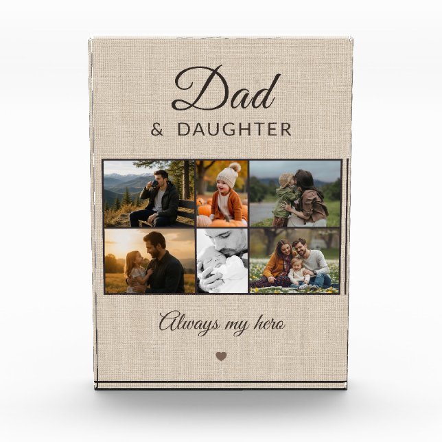 Rustic Dad & Daughter Personalised 6 Photo  Block (Front)