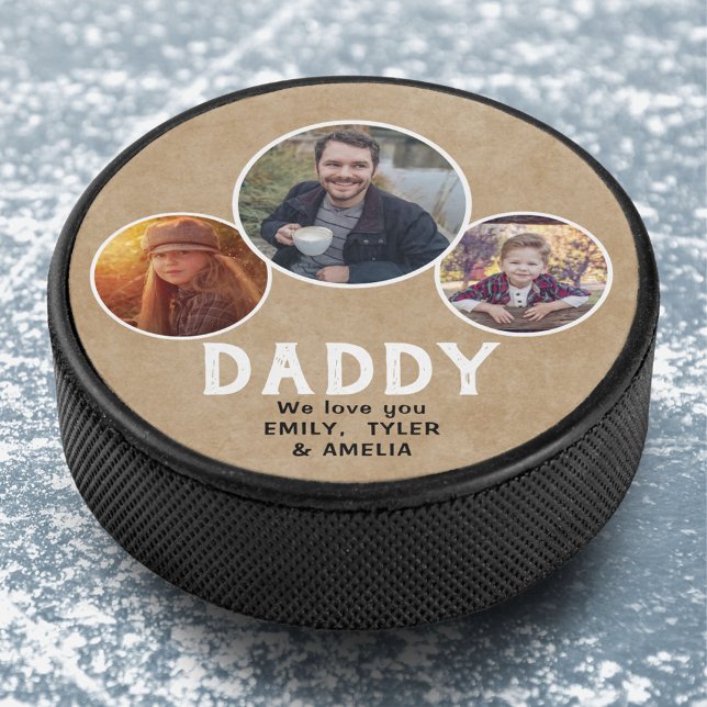 Rustic Daddy we love you 3 Photos Father`s Day Hockey Puck (Creator Uploaded)