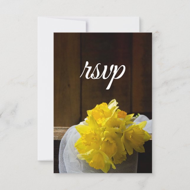 Rustic Daffodils and Barn Wood Spring Wedding RSVP (Front)