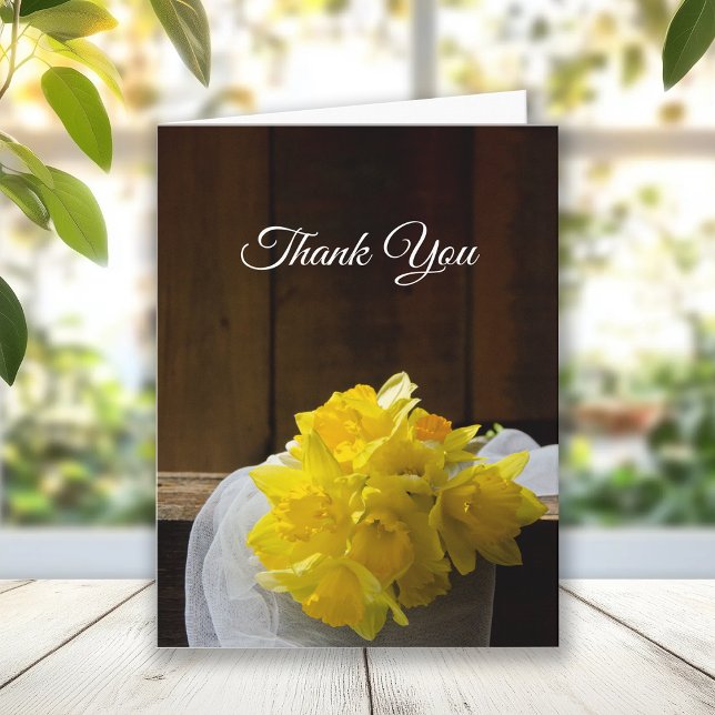 Rustic Daffodils and Barn Wood Wedding Thank You Card (Creator Uploaded)