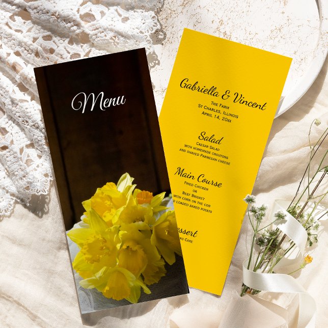Rustic Daffodils Barn Wood Country Spring Wedding  Menu (Creator Uploaded)