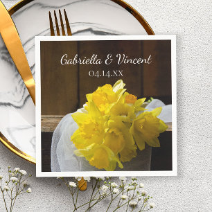 Rustic Daffodils Barn Wood Country Spring Wedding Napkin