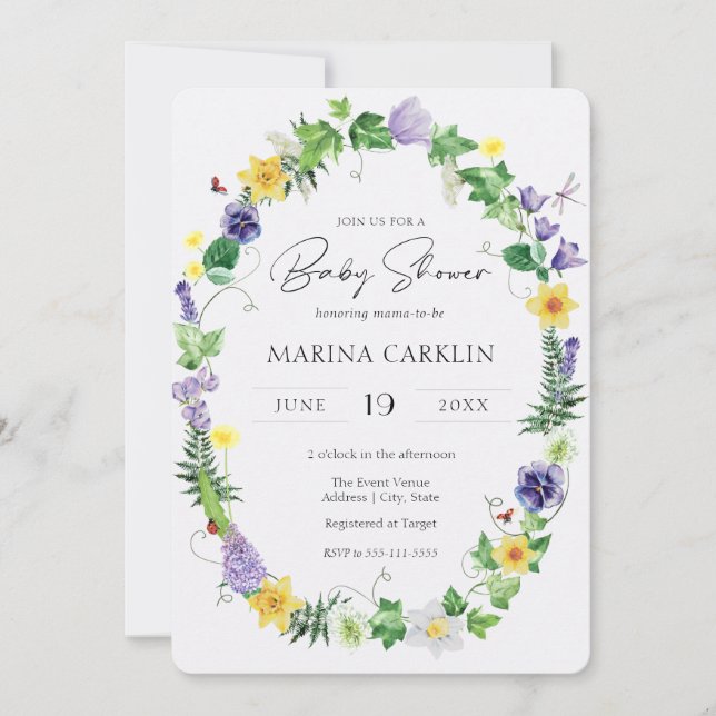 Rustic Daffodils, Wildflowers & Poem Baby Shower Invitation (Front)