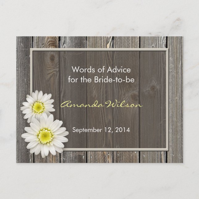 Rustic Daisies Bridal Shower Advice Cards (Front)