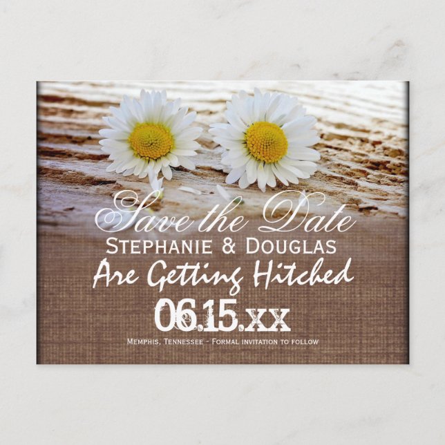 Rustic Daisies Burlap Save the Date Postcards (Front)
