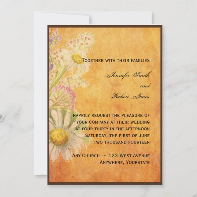 Rustic Daisies on Parchment Wedding Invitation (Front)